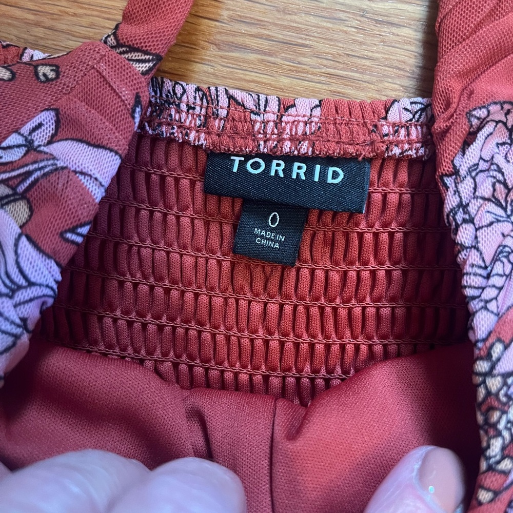 Torrid Rust/TerraCotta colored Floral Maxi Sundress w/Pink Blooms.Size 0/12. - Picture 5 of 7
